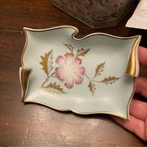 Vintage Mid Century Blue Floral Porcelain Trinket Tray